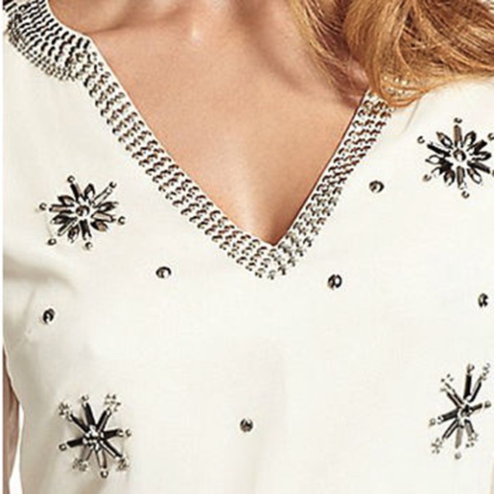 ✨sold✨ marciano • marakesh ivory star beaded tunic - Picture 3 of 6